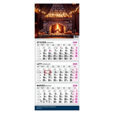 Kalendarz 2026 Trójdzielny Twarda Główka Kominek