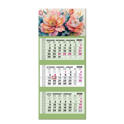 Kalendarz 2026 trójdzielny LUX gł. wypukła Kwiaty