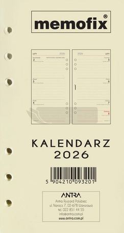 Wkład kalendarzowy 2026 Memofix B6 TDW