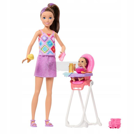 LALKA BARBIE SKIPPER OPIEKUNKA Z KRZESEŁKIEM DO KARMIENIA I BOBASEM JJB44