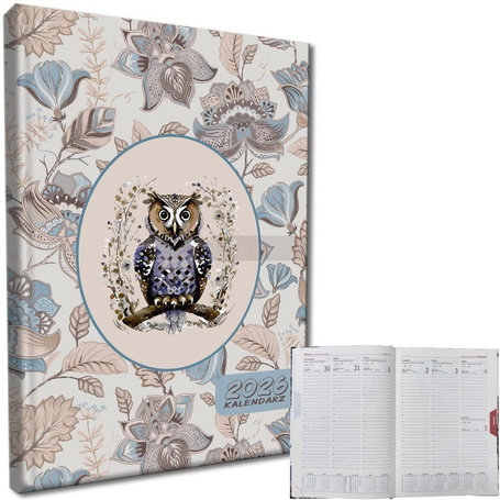 Kalendarz 2026 A5 tygodniowy rozkładówka Sowa Boho