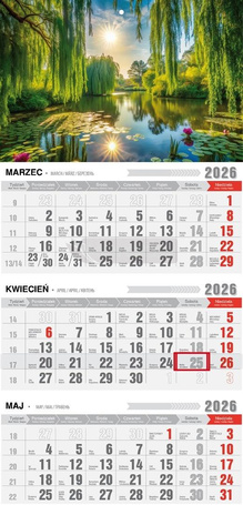 Kalendarz 2026 trójdzielny z magnesem wiosna