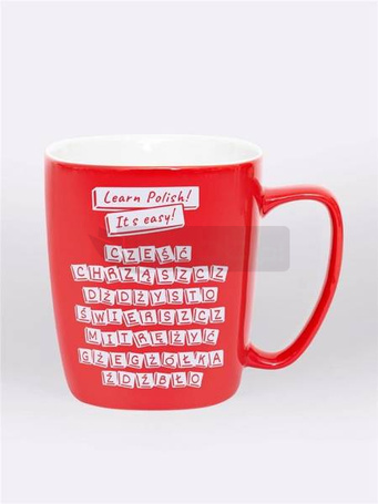 Kubek ceramiczny czerwony Learn Polish! It's easy