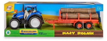 Traktor New Holland T5 z przyczepą do przewozu