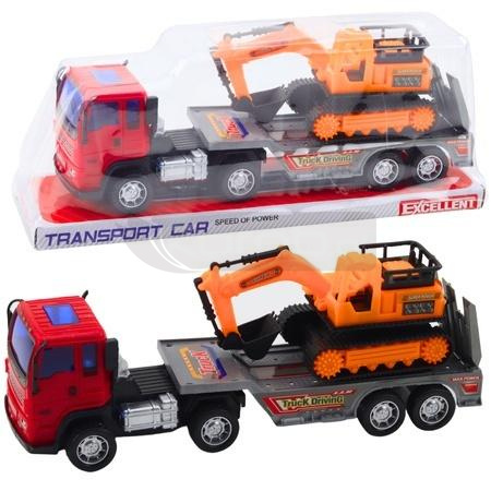 Ciężarówka z lawetą i koparką