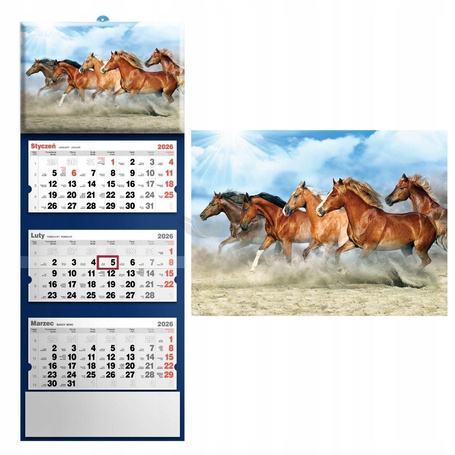 Kalendarz 2026 trójdzielny konie