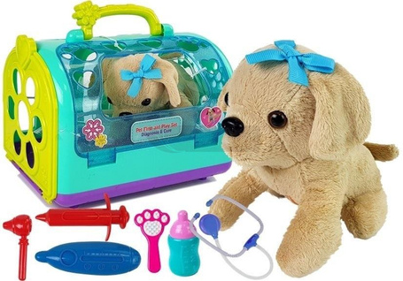 Zestaw weterynarz z pieskiem i transporterem