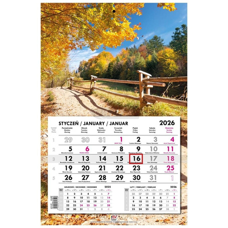 Kalendarz 2026 jednodzielny płaski Krajobrazy