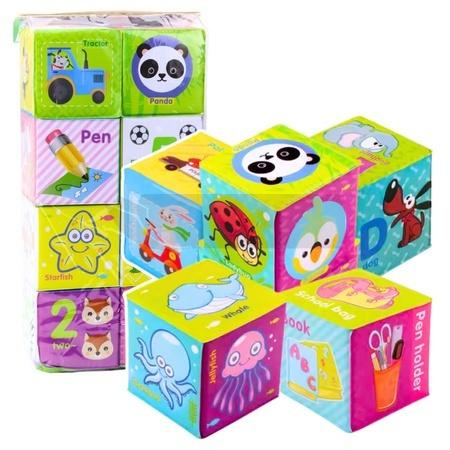 Klocki kostki kolorowe zwierzęta 8el