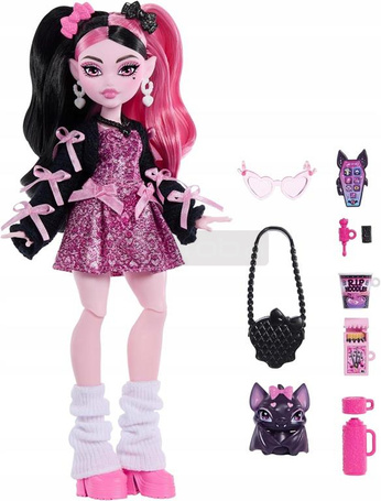 LALKA MONSTER HIGH DRACULAURA + zwierzątko nietoperz Hrabia Bajeczny JHK29