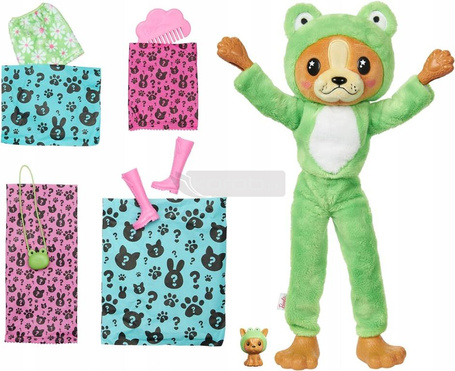 BARBIE CUTIE REVEAL LALKA W KOSTIUMIE PIESKA przebranego za ŻABKĘ + piesek HRK24