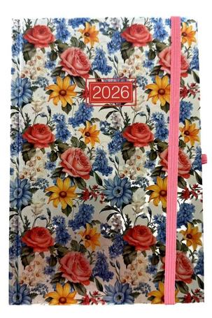 Terminarz 2026 dzienny A5 metalic kwiaty MIX