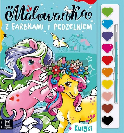 Malowanka z farbkami i pędzelkiem. Kucyki