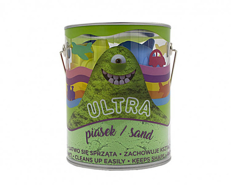 Piasek UltraPiasek puszka 900g 4 duże foremki 2 narzędzia zielony Pojazdy