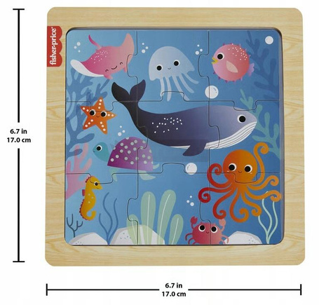 FISHER PRICE PUZZLE DREWNIANE 9 elementów ZWIERZĄTKA OCEAN dla dzieci +2lat HXV17