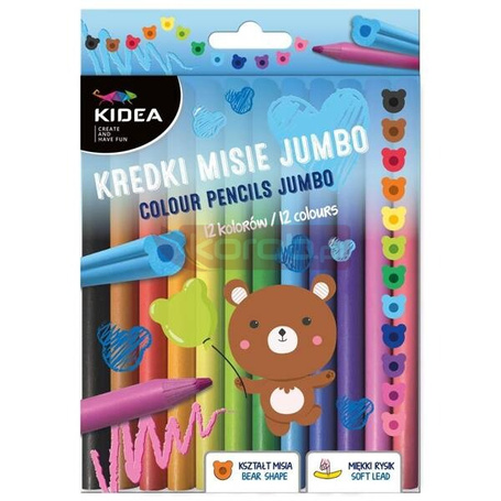 Kredki Misie Jumbo 12 kolorów KIDEA