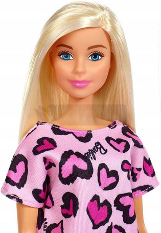 Lalka Barbie w sukience różowej w serduszka GHW45