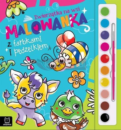 Malowanka z farbkami i pędzelkiem. Zwierzątka