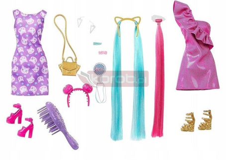 LALKA BARBIE TOTALLY HAIR lalka z długimi włosami + sukienka + akcesoria HKT96