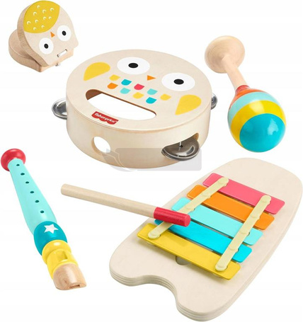 FISHER PRICE ZESTAW MUZYCZNY zestaw drewnianych zabawek cymbałki, marakasy HXT90