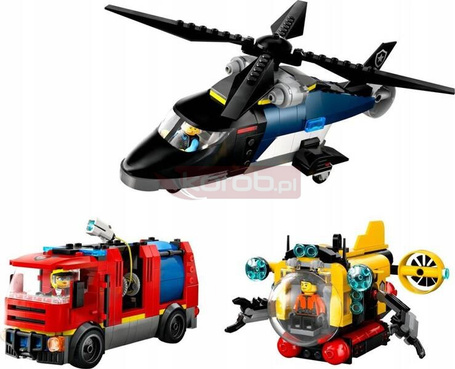 LEGO CITY 60462 Zestaw z helikopterem, wozem strażackim i łodzią podwodną