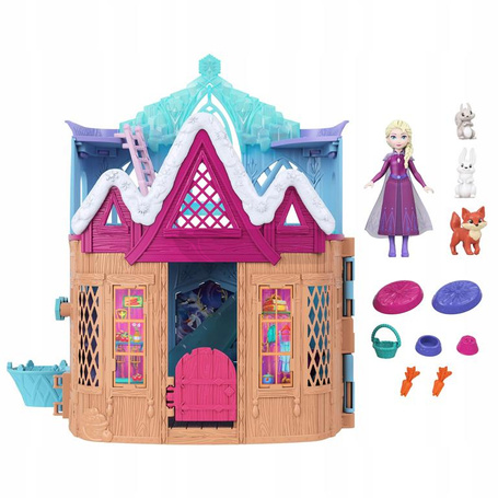 DISNEY KRAINA LODU ZIMOWY DOMEK + LALKA KSIĘŻNICZKA ELSA mała laleczka 9 cm JFG28