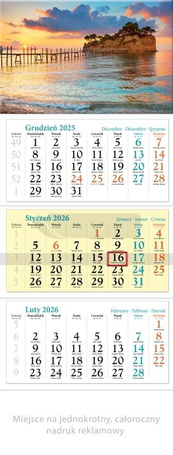 Kalendarz 2026 ścienny trójdzielny Wyspa