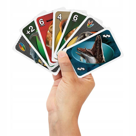 GRA KARTY UNO JURASSIC WORLD ODRODZENIE oryginalne kultowe karty Uno JFT28