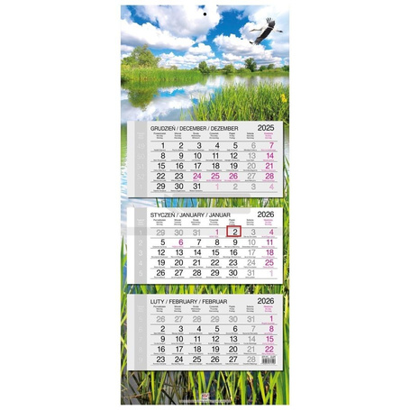Kalendarz 2026 trójdzielny główka płaska Mazury