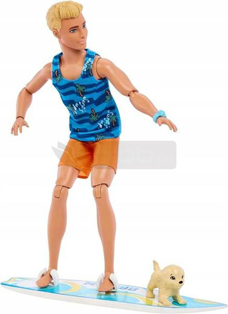 LALKA BARBIE KEN SURFER MALIBU surfboard + piesek HPT50