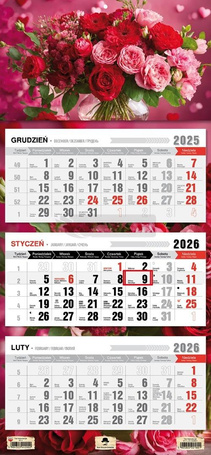 Kalendarz 2026 trójdzielny płaska główka bukiet