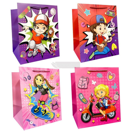 Torebka prezentowa dziecięca M szerokie dno mix