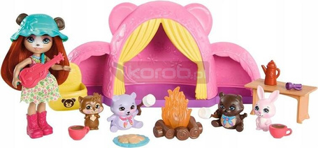 ENCHANTIMALS ZESTAW WYCIECZKA POD NAMIOT lalka miś + 2 figurki zwierzątek HTW71