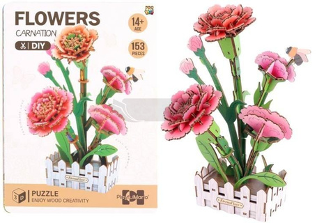 Puzzle 3D drewniane kwiaty goździki