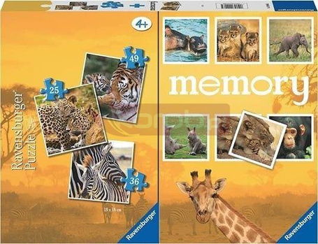 Puzzle 2D 3w1 + memory Dzikie zwierzęta