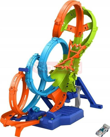 HOT WHEELS LET'S RACE ZESTAW TORÓW POCZWÓRNA PĘTLA KRAKS + autko HXR70