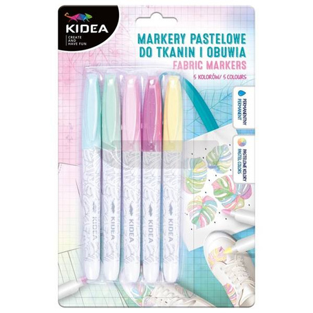 Markery do obuwia i tkanin pastel 5 kolorów KIDEA