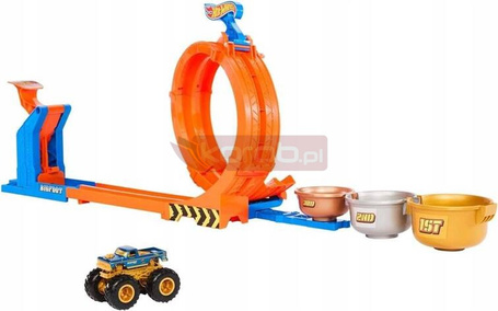 HOT WHEELS MONSTER TRUCK ZESTAW Bigfoot 50 rocznica, Pętla Skok po trofeum JBX64