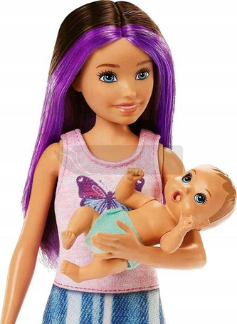 LALKA BARBIE SKIPPER OPIEKUNKA łóżeczko + bobas HJY33