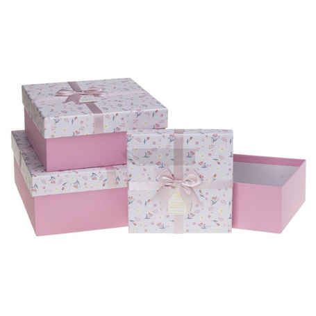 Pudełko prezentowe z kokardą 3szt różowy ROZETTE