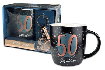 Kubek Denim z metalowym brelokiem - 50 urodziny