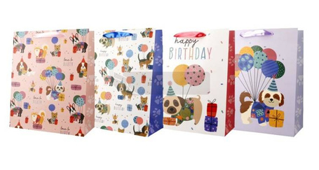 Torba prezentowa 26x32 urodzinowa psy mix