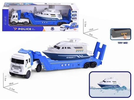 Auto z przyczepą + motorówka dźwięk