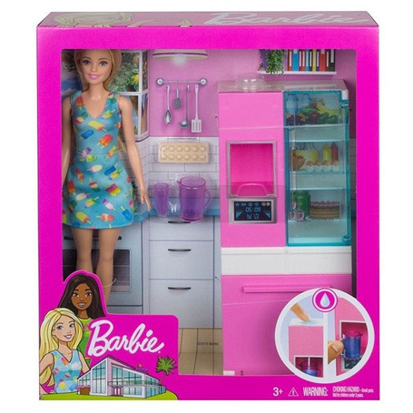 Lalka Barbie + Mebelek Lodówka GHL84