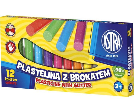 Plastelina z brokatem 12 kolorów ASTRA