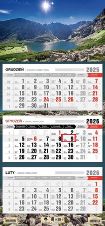 Kalendarz 2026 trójdzielny płaska główka staw