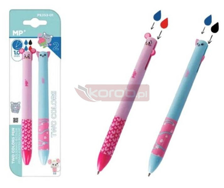 Długopis dwukolorowy kotek i myszka 2szt