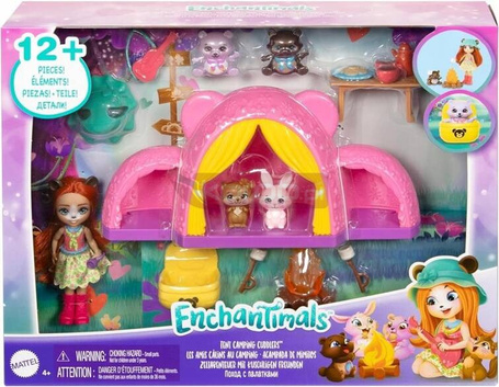 ENCHANTIMALS ZESTAW WYCIECZKA POD NAMIOT lalka miś + 2 figurki zwierzątek HTW71
