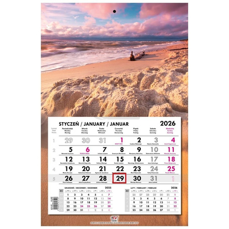 Kalendarz 2026 jednodzielny główka płaska Bałtyk