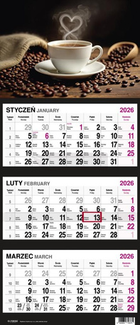 Kalendarz 2026 Trójdzielny Kawa